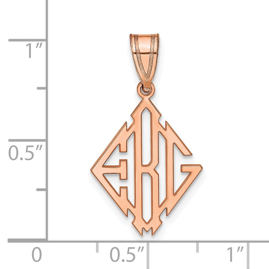 Rose Plated Sterling Silver/Rose Diamond Shape Monogram Pendant