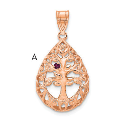 14K Rose Gold 1 Birthstone Tree Of Life Tear Drop Pendant