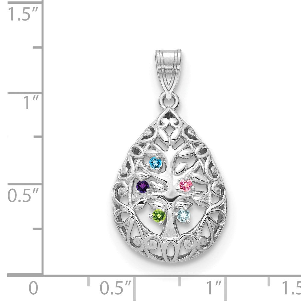 14K White Gold 14Kw 5 Birthstone Tree Of Life Tear Drop Pendant