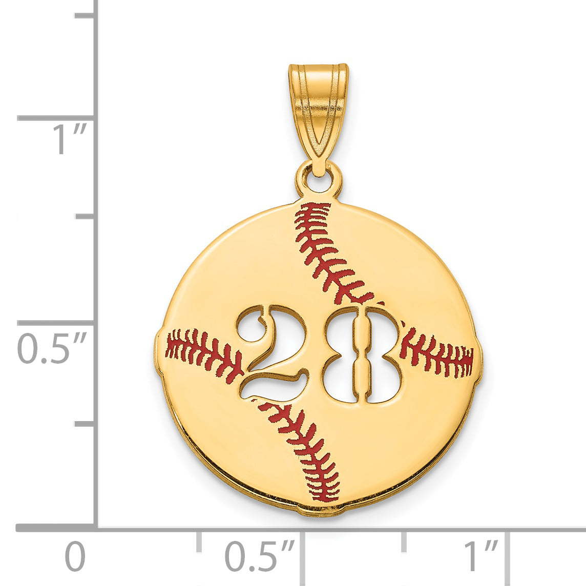 14K Yellow Gold Epoxy Baseball With Cut Out Number Pendant