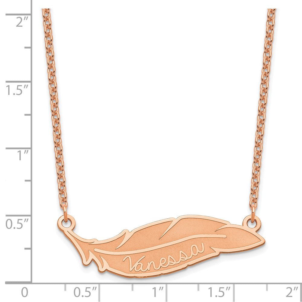Rose Plated Sterling Silver/Rose Personalized Feather Necklace