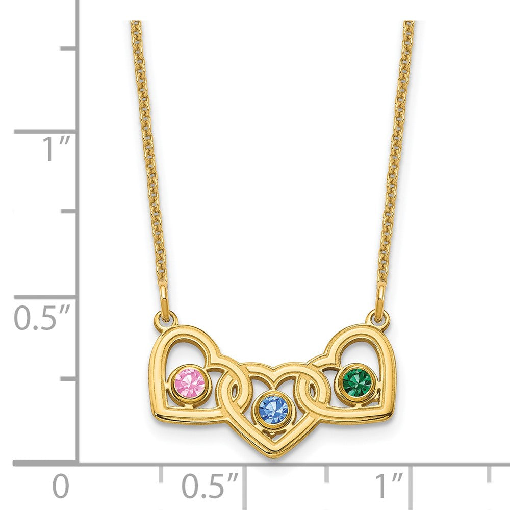 14K Yellow Gold 14Ky 3 Hearts Birthstones W/ Bezel Necklace