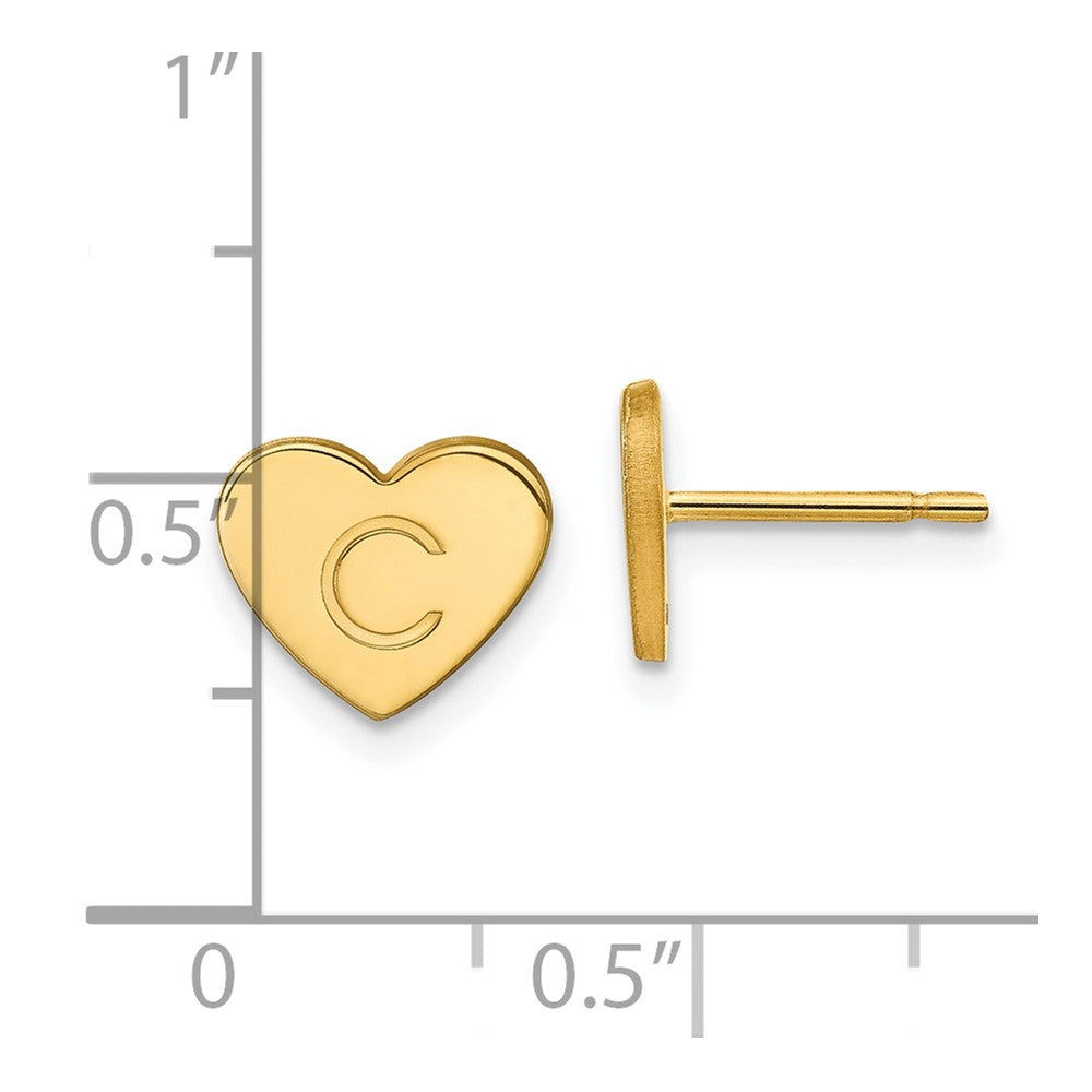 14K Yellow Gold Initial Heart Post Earrings