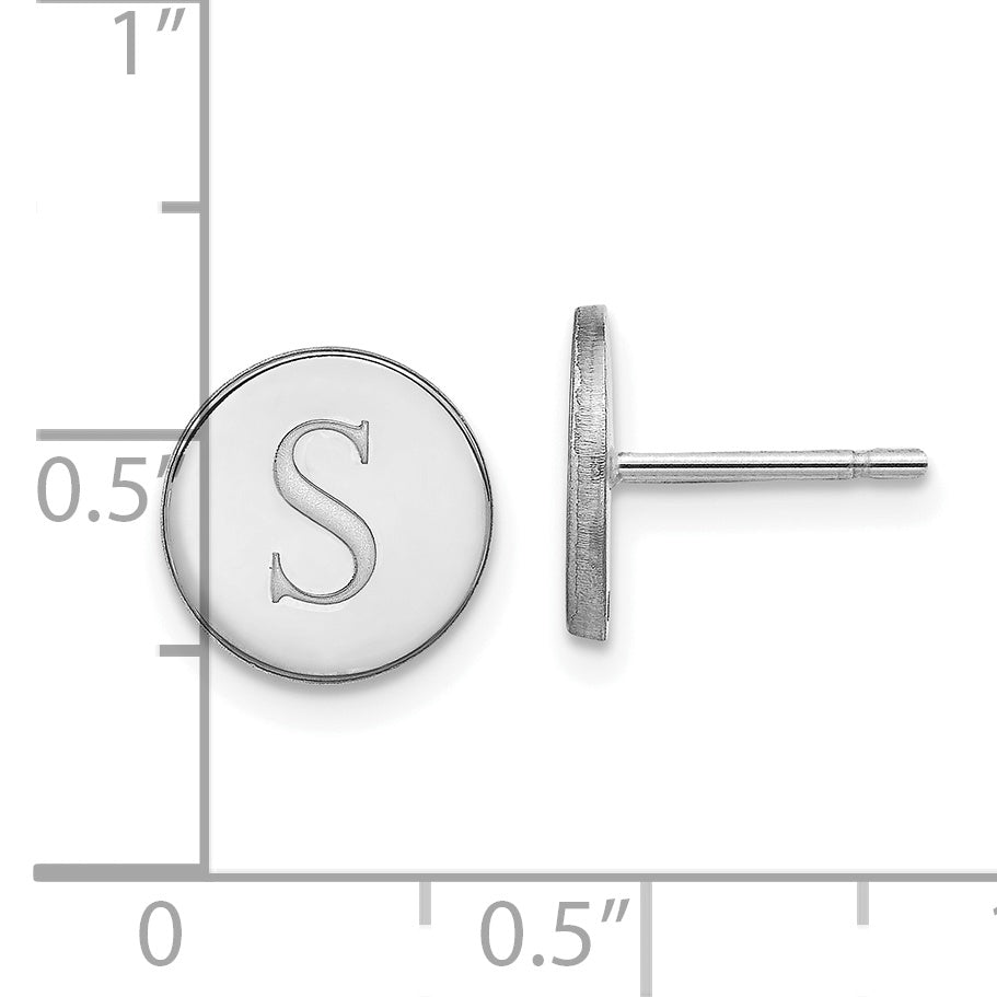 Sterling Silver Silver/Rhodium Plated Round Initial Post Earrings