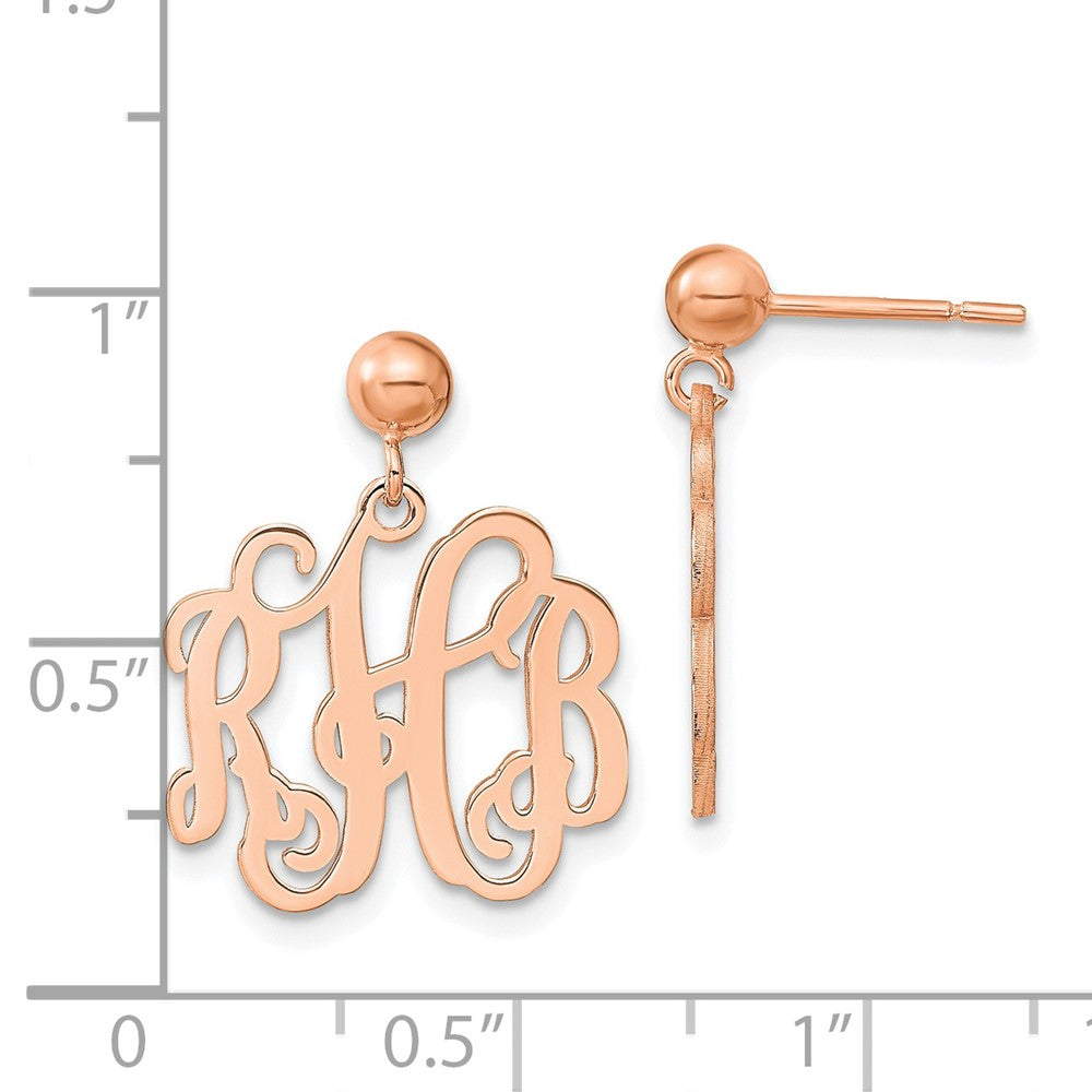 Rose Plated Sterling Silver/Rose Monogram Post Dangle Earrings
