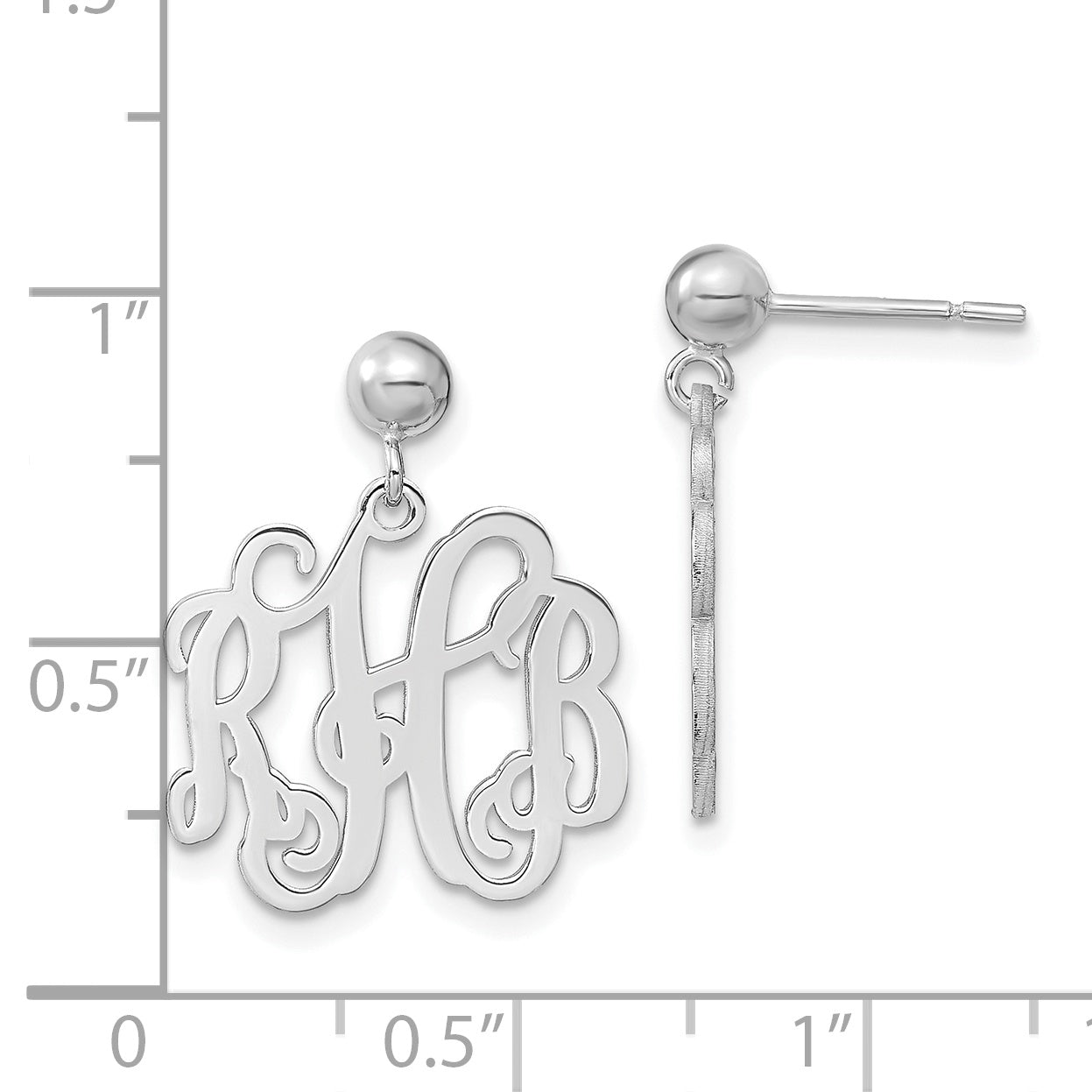 Sterling Silver Silver/Rhodium Plated Monogram Dangle Earrings