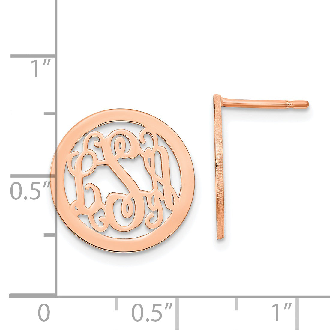 Rose Plated Sterling Silver/Rose Round Monogram Post Earrings