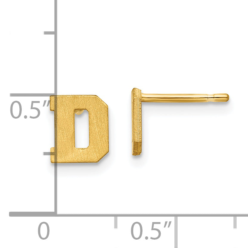 14K Yellow Gold 14Ky Brushed Letter D Initial Post Earrings