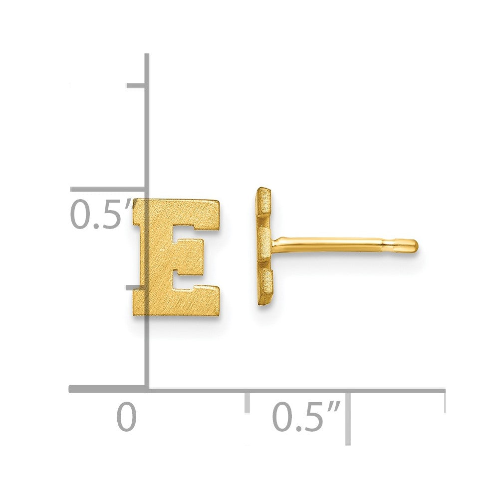 14K Yellow Gold 14Ky Brushed Letter E Initial Post Earrings