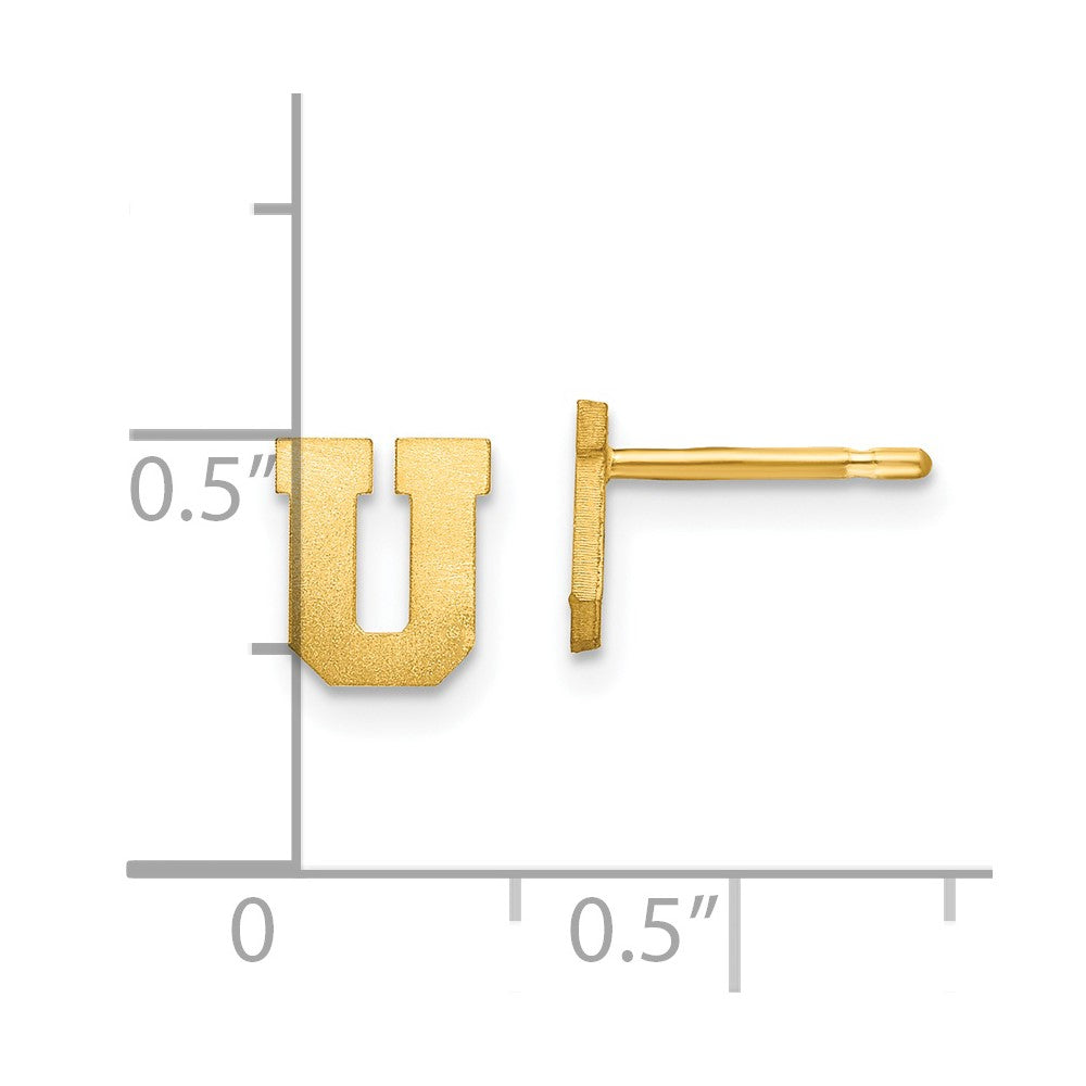 Gold Plated Sterling Silver Brushed Letter U Initial Post Earrings