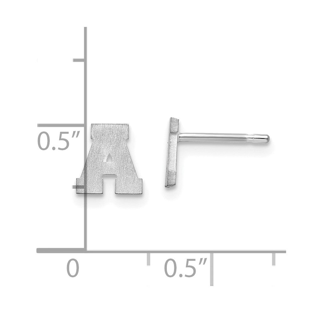 Sterling Silver Rhodium Plated Brushed Letter A Initial Post Earrings