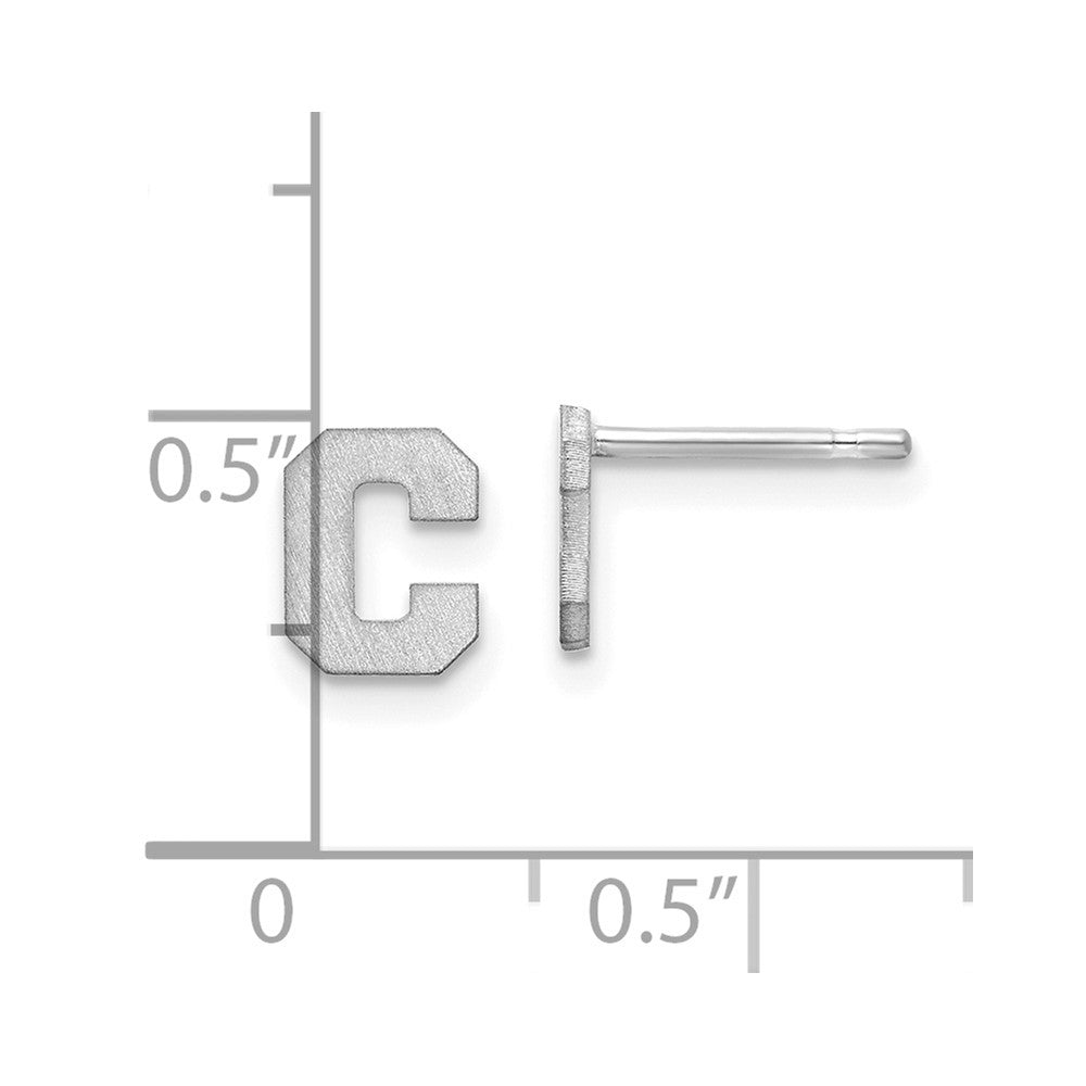 Sterling Silver Rhodium Plated Brushed Letter C Initial Post Earrings