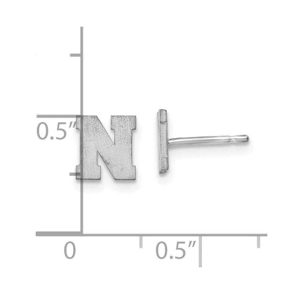 14K White Gold 14Kw Brushed Letter N Initial Post Earrings