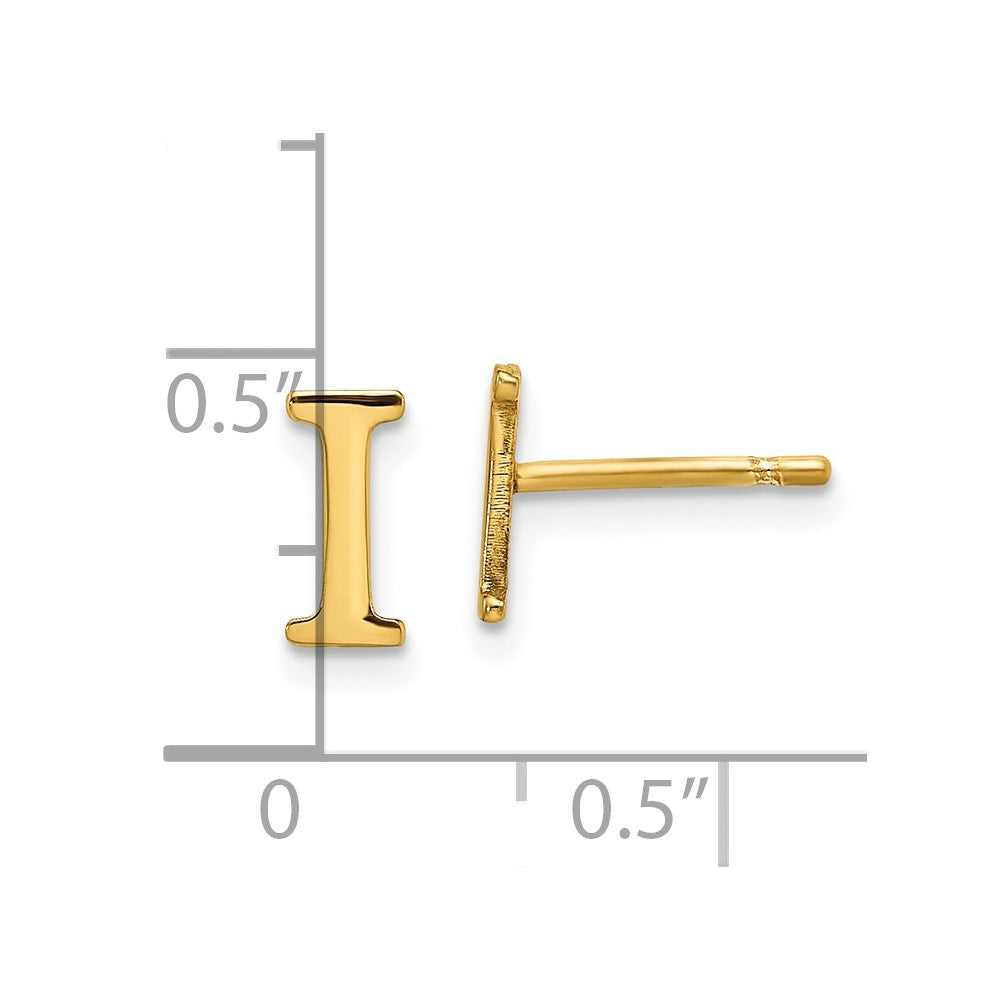 Gold Plated Sterling Silver Letter I Initial Post Earrings
