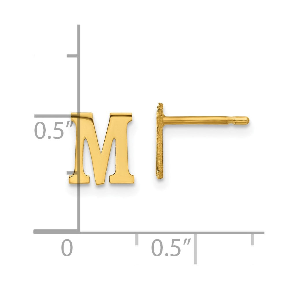 Gold Plated Sterling Silver Letter M Initial Post Earrings