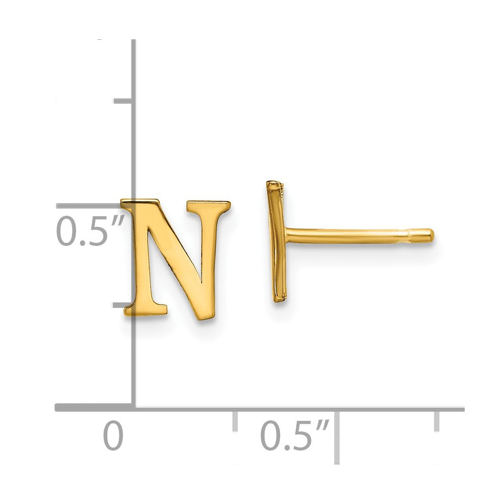 Gold Plated Sterling Silver Letter N Initial Post Earrings