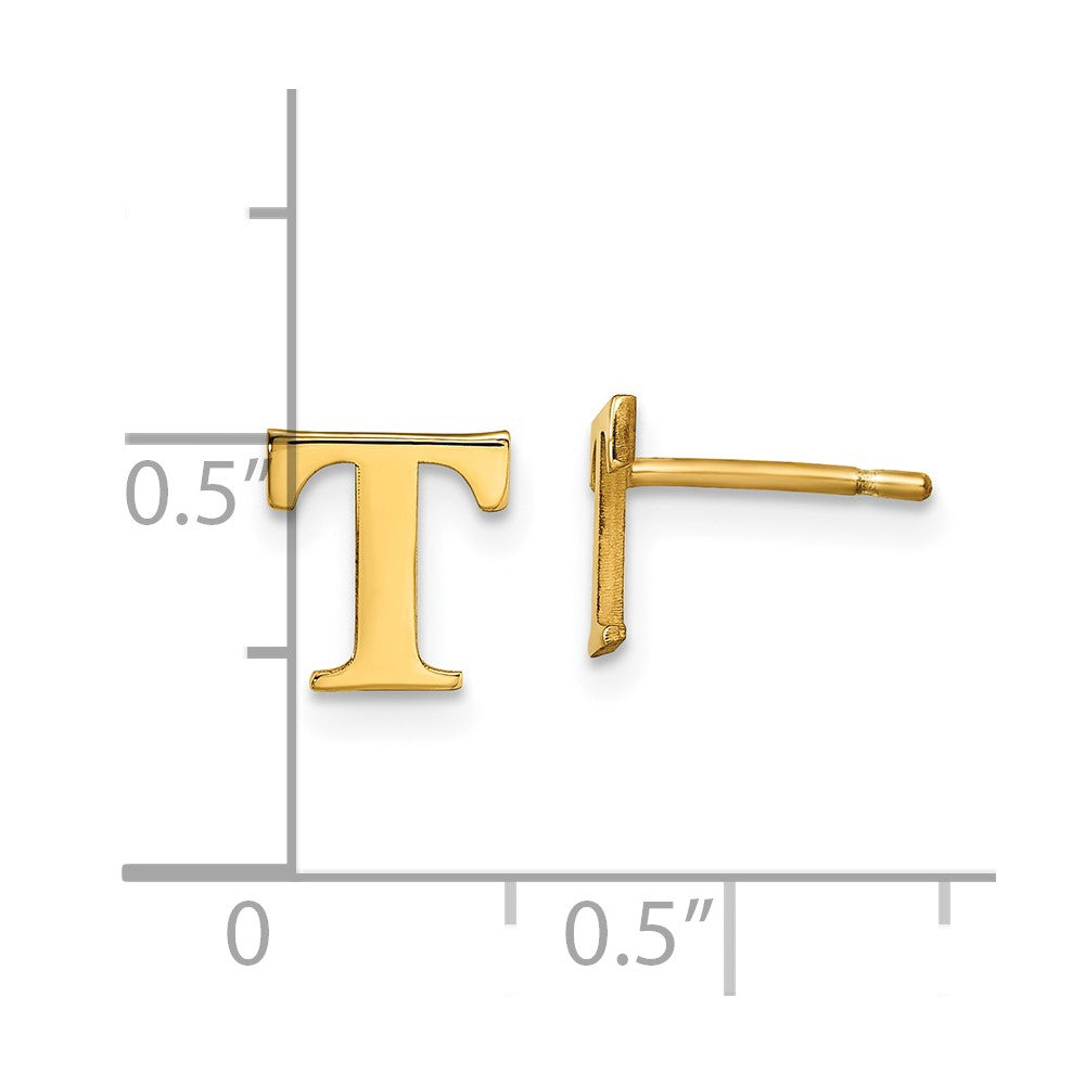 Gold Plated Sterling Silver Letter T Initial Post Earrings