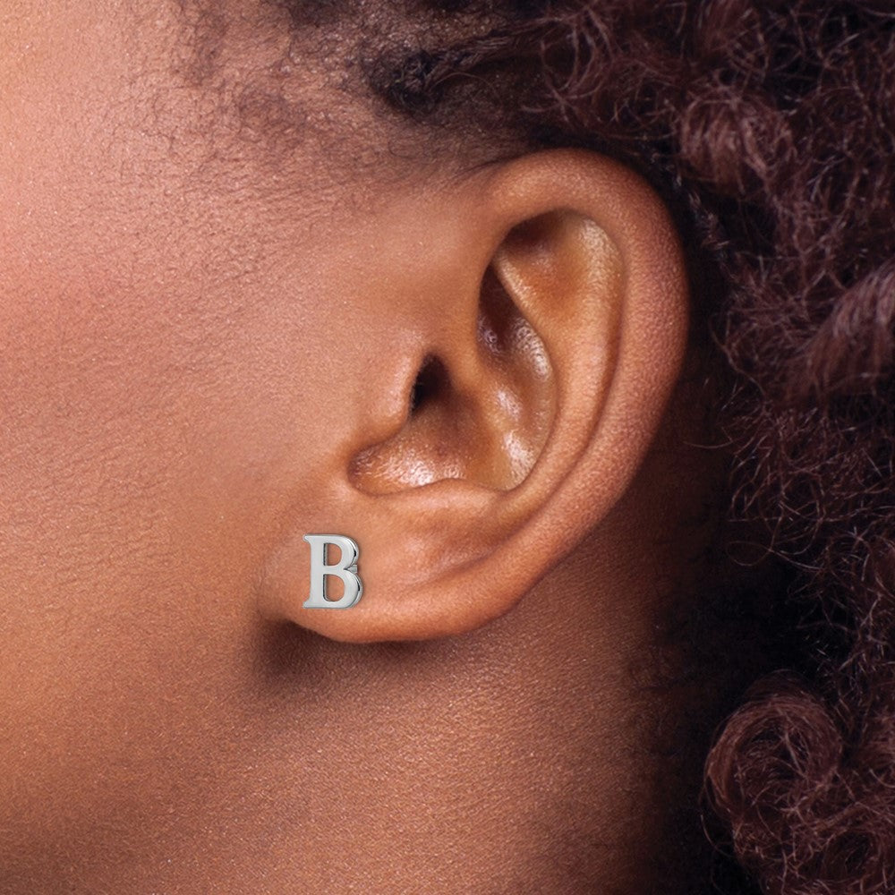 Sterling Silver Rhodium Plated Letter B Initial Post Earrings