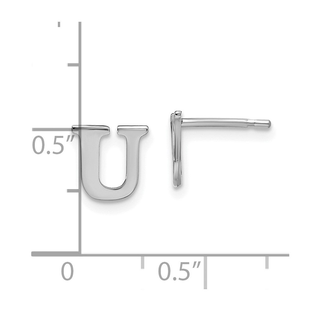 Sterling Silver Rhodium Plated Letter U Initial Post Earrings
