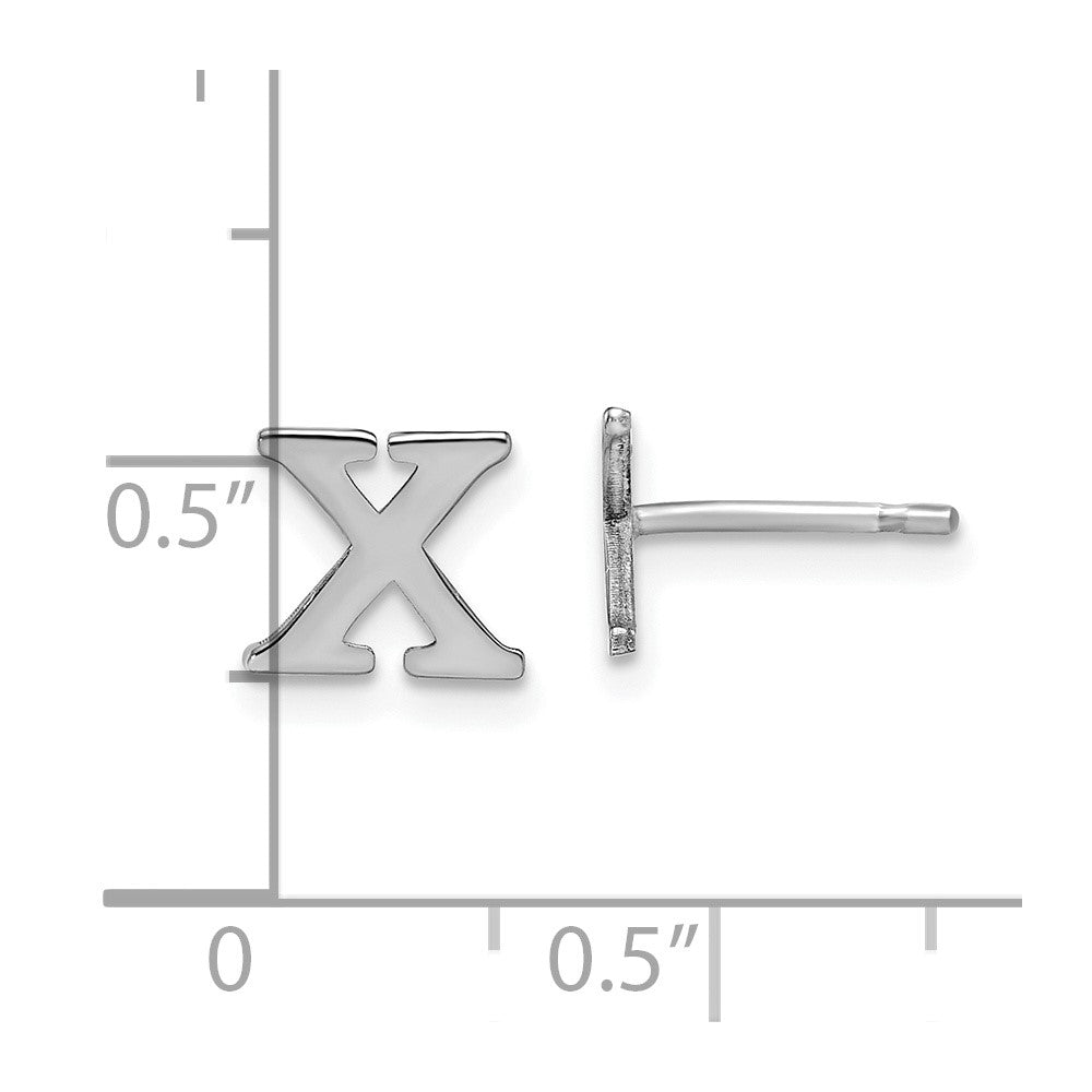 Sterling Silver Rhodium Plated Letter X Initial Post Earrings