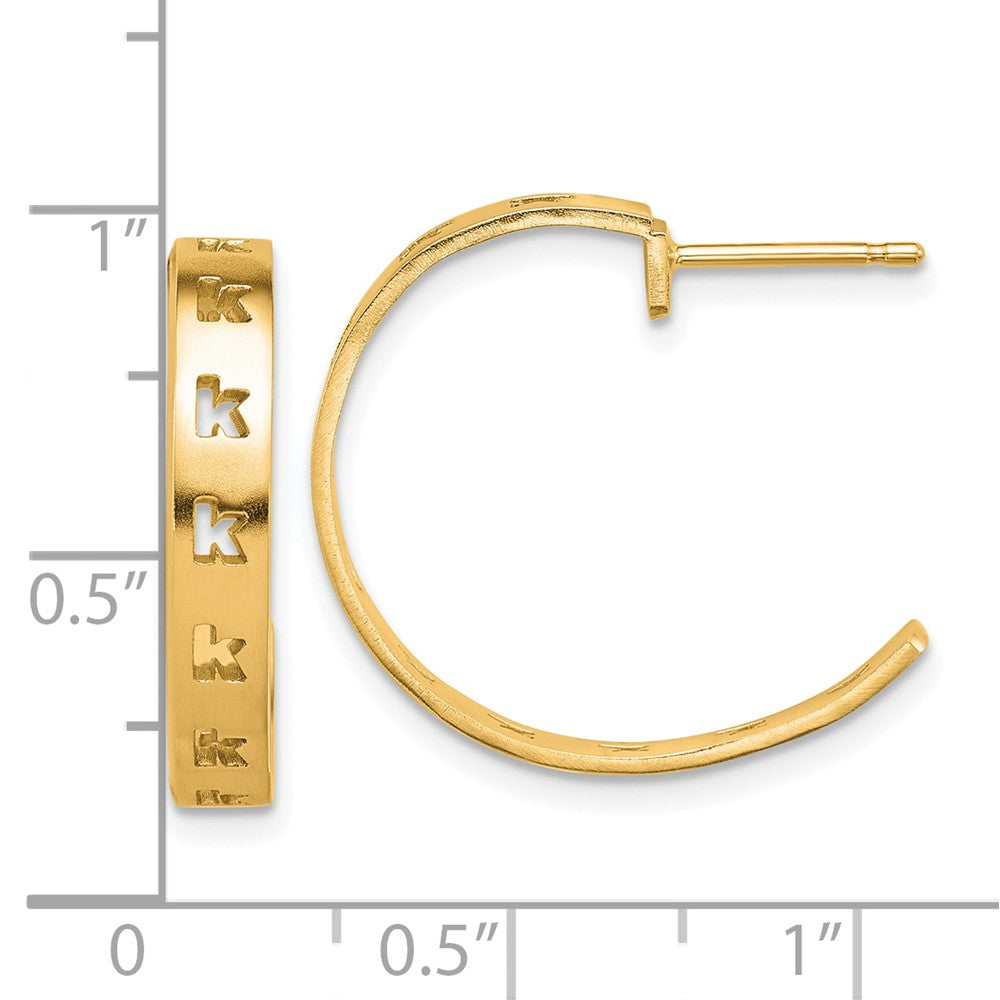 14K Yellow Gold Brushed Initial Post Hoop Earrings