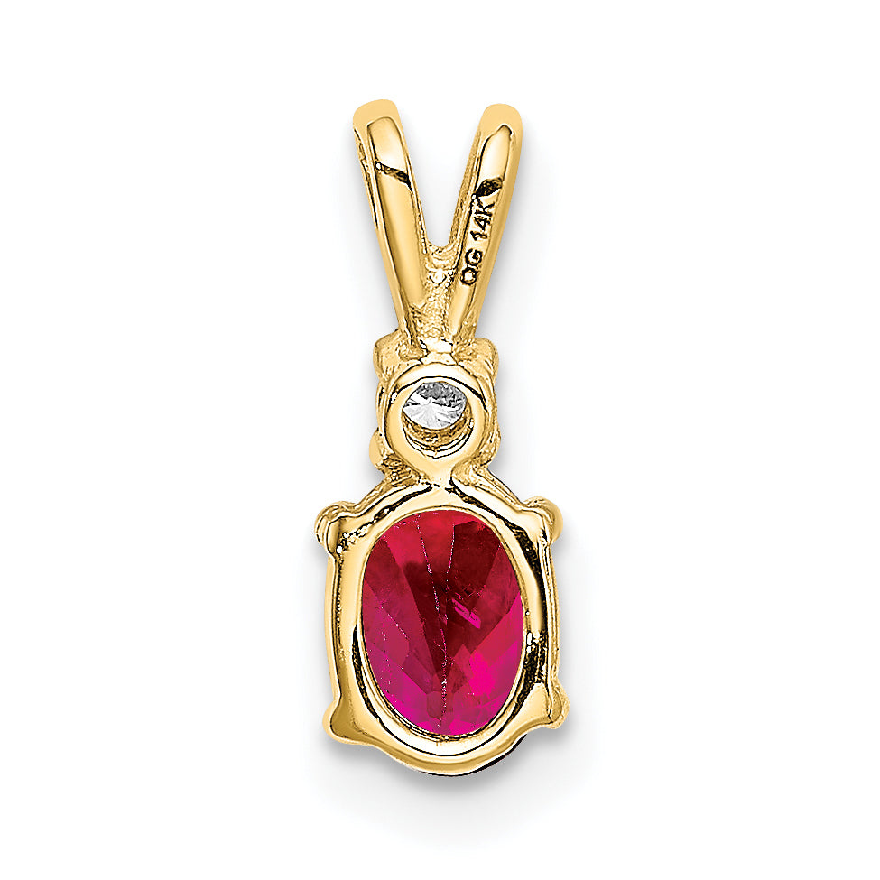 14k Yellow Gold 14k 6x4mm Oval Ruby AA Diamond pendant
