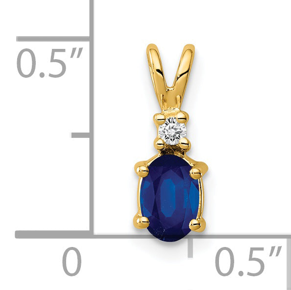 14K Yellow Gold 6X4mm Oval Sapphire Aaa Diamond Pendant