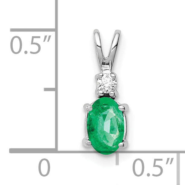 14K White Gold 6X4mm Oval Emerald Vs Diamond Pendant