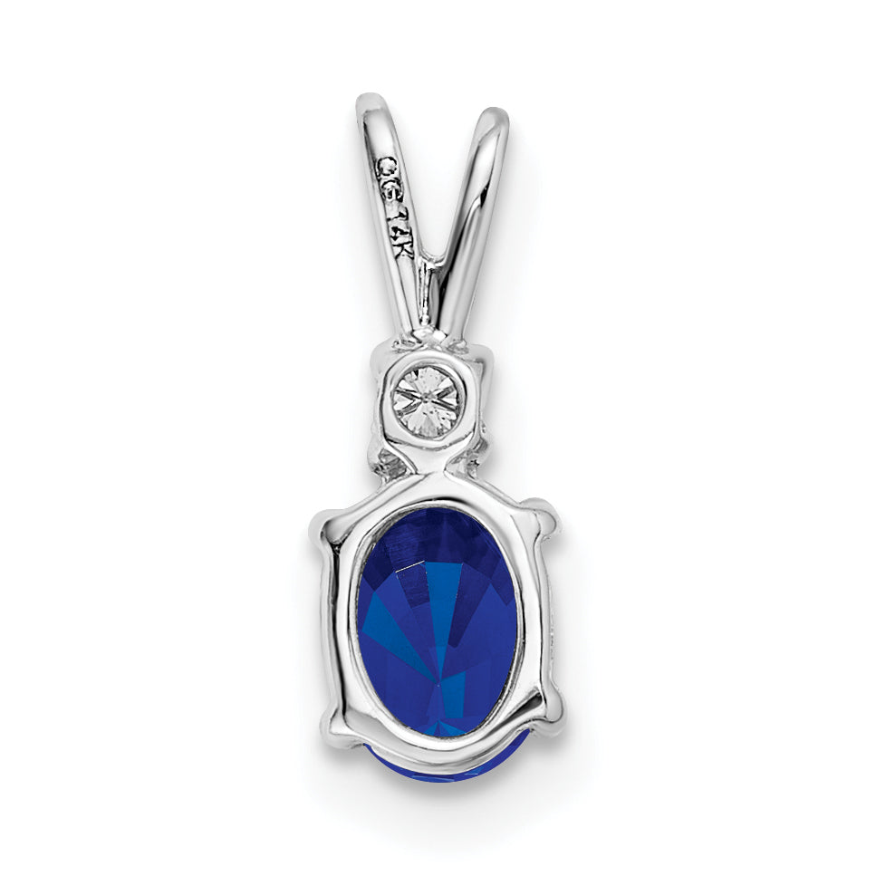14k White Gold 14k White Gold 6x4mm Oval Sapphire AA Diamond pendant