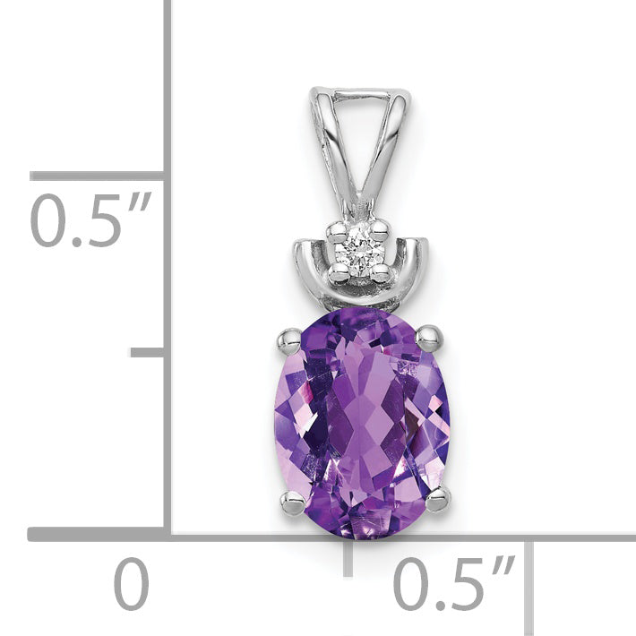 14k White Gold 14k White Gold 8x6mm Oval Amethyst AA Diamond Pendant