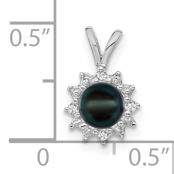 14K White Gold 4.5mm Black Fw Cultured Pearl Aaa Diamond Pendant