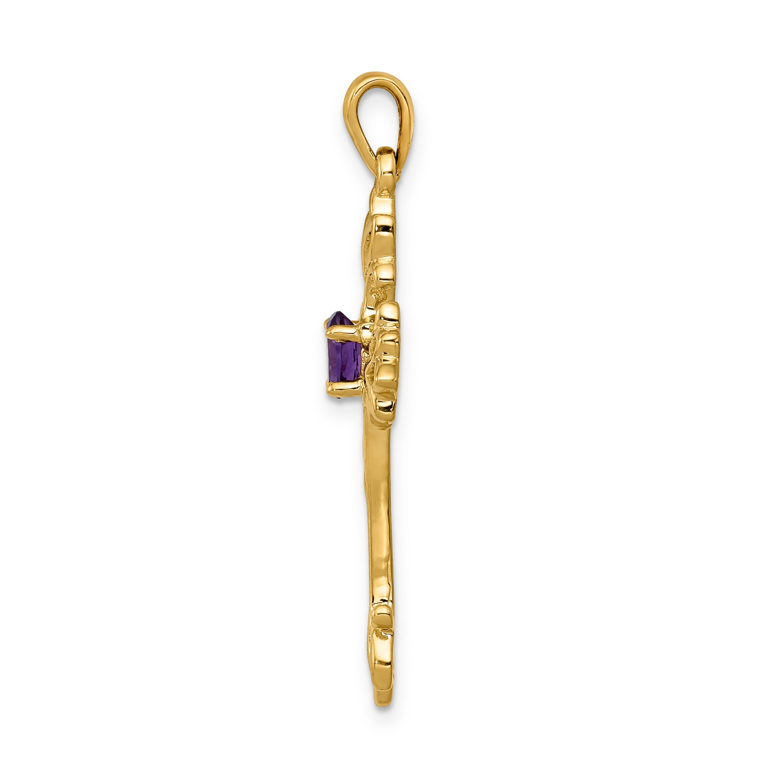 14K Yellow Gold Polished Amethyst Cross Pendant