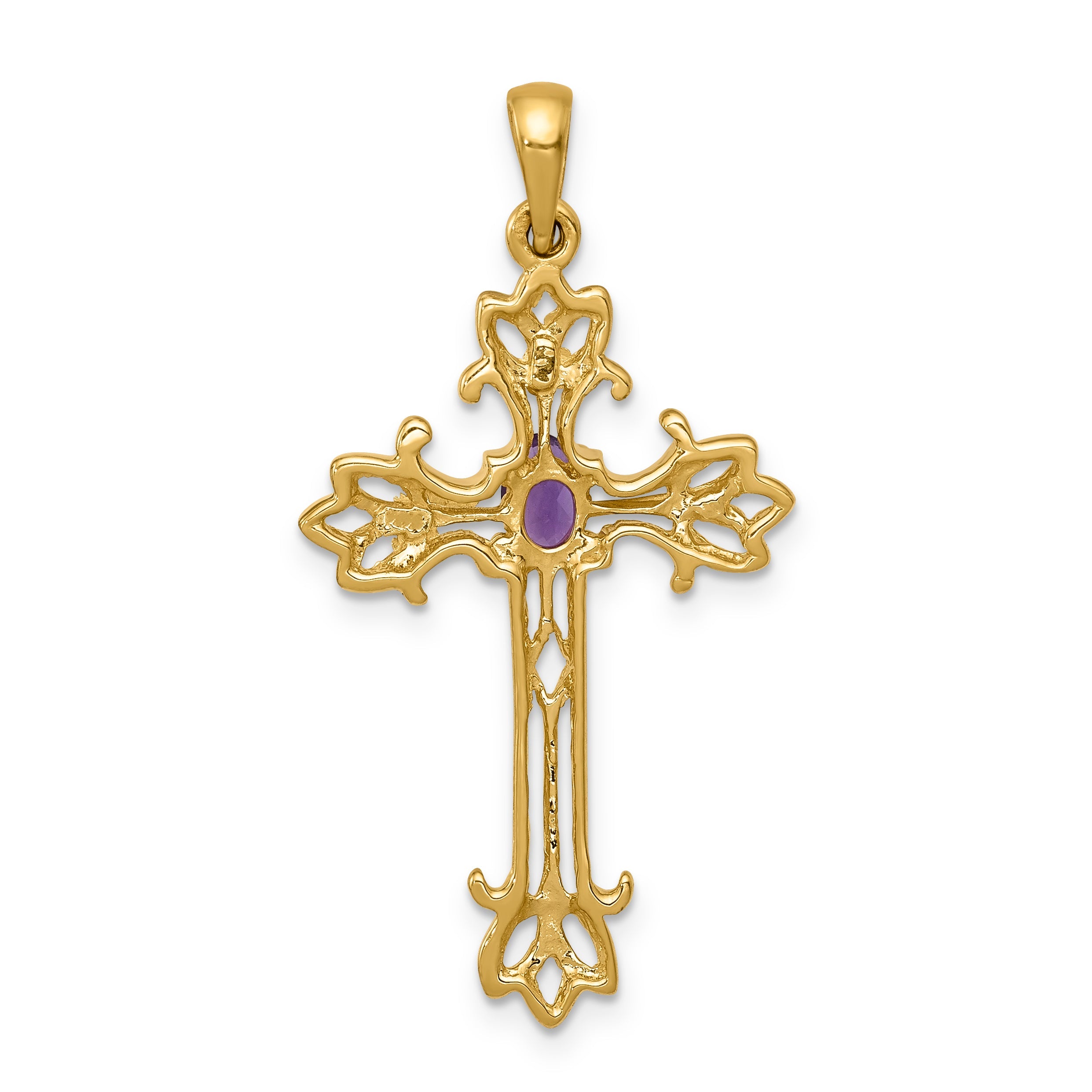 14K Yellow Gold Polished Amethyst Cross Pendant
