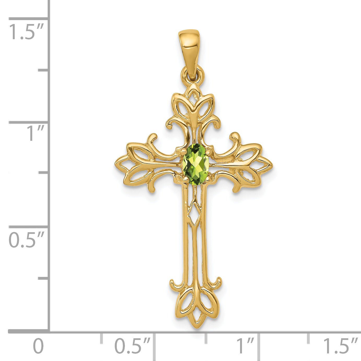 14K Yellow Gold 5X3mm Oval Peridot Cross Pendant