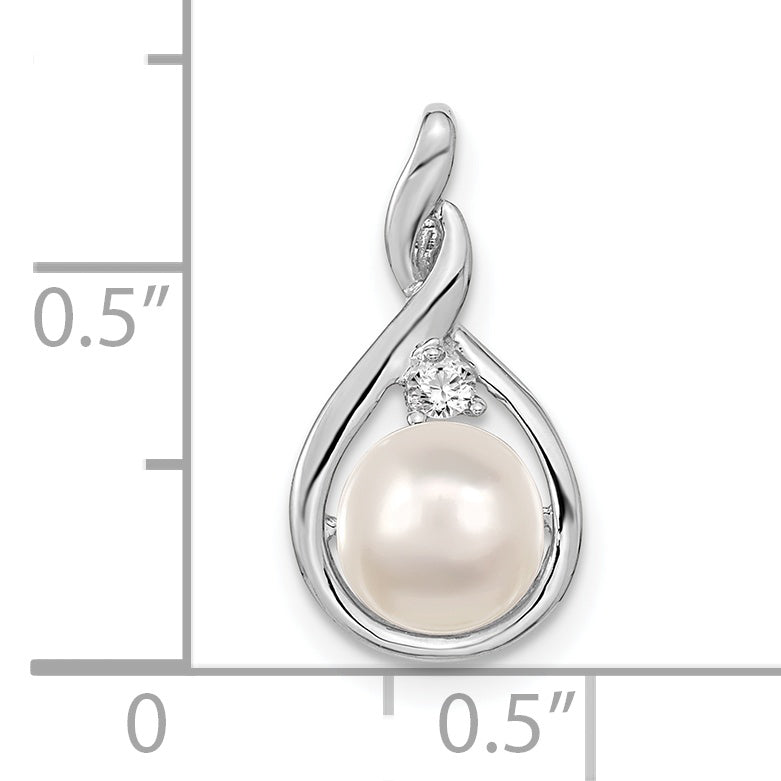 14K White Gold 7mm Whtie Round Fw Cultured Pearl Vs Diamond Pendant