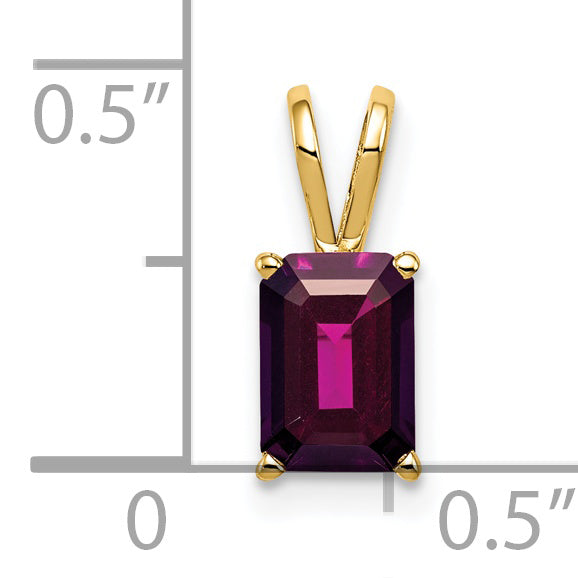 14K Yellow Gold 7X5mm Emerald Cut Rhodolite Garnet Pendant