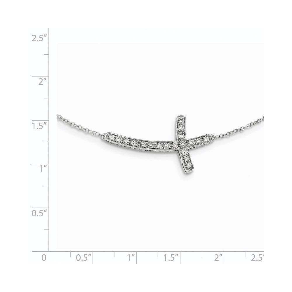 14K White Gold Real Diamond Sideways Cross 18in Necklace