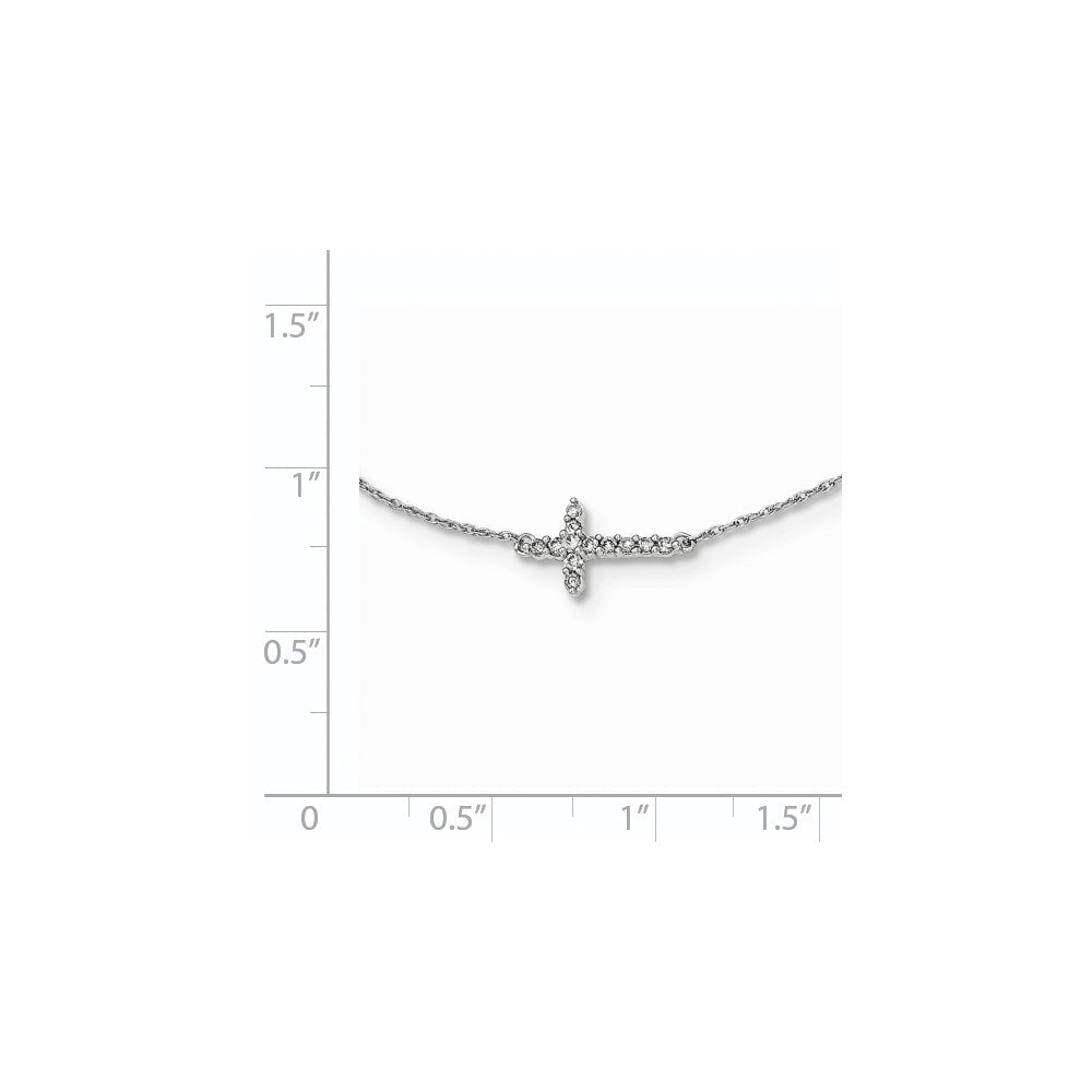 14K White Gold Real Diamond Cross 18in Necklace