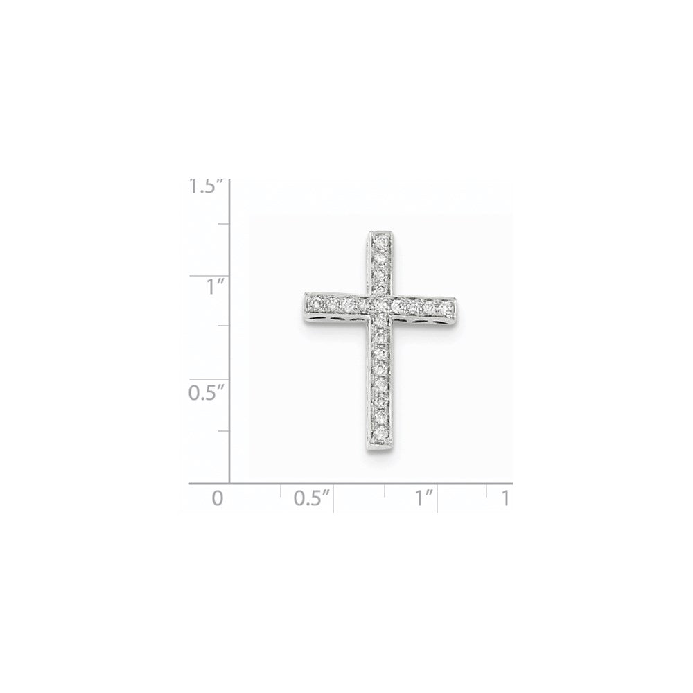 14k White Gold Real Diamond Cross Chain Slide Pendant
