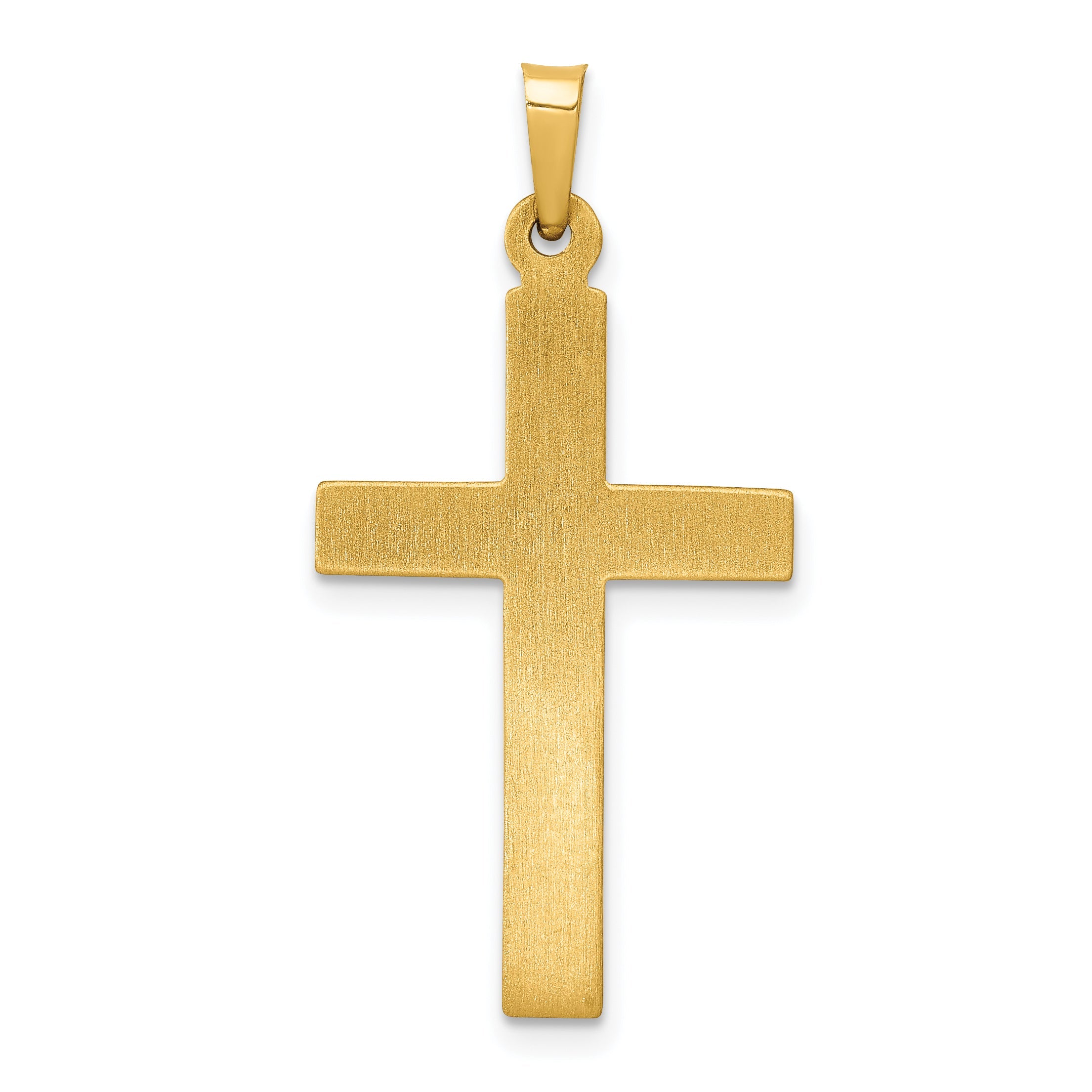 14K Yellow Gold Textured And Polished Diamond Cross Pendant