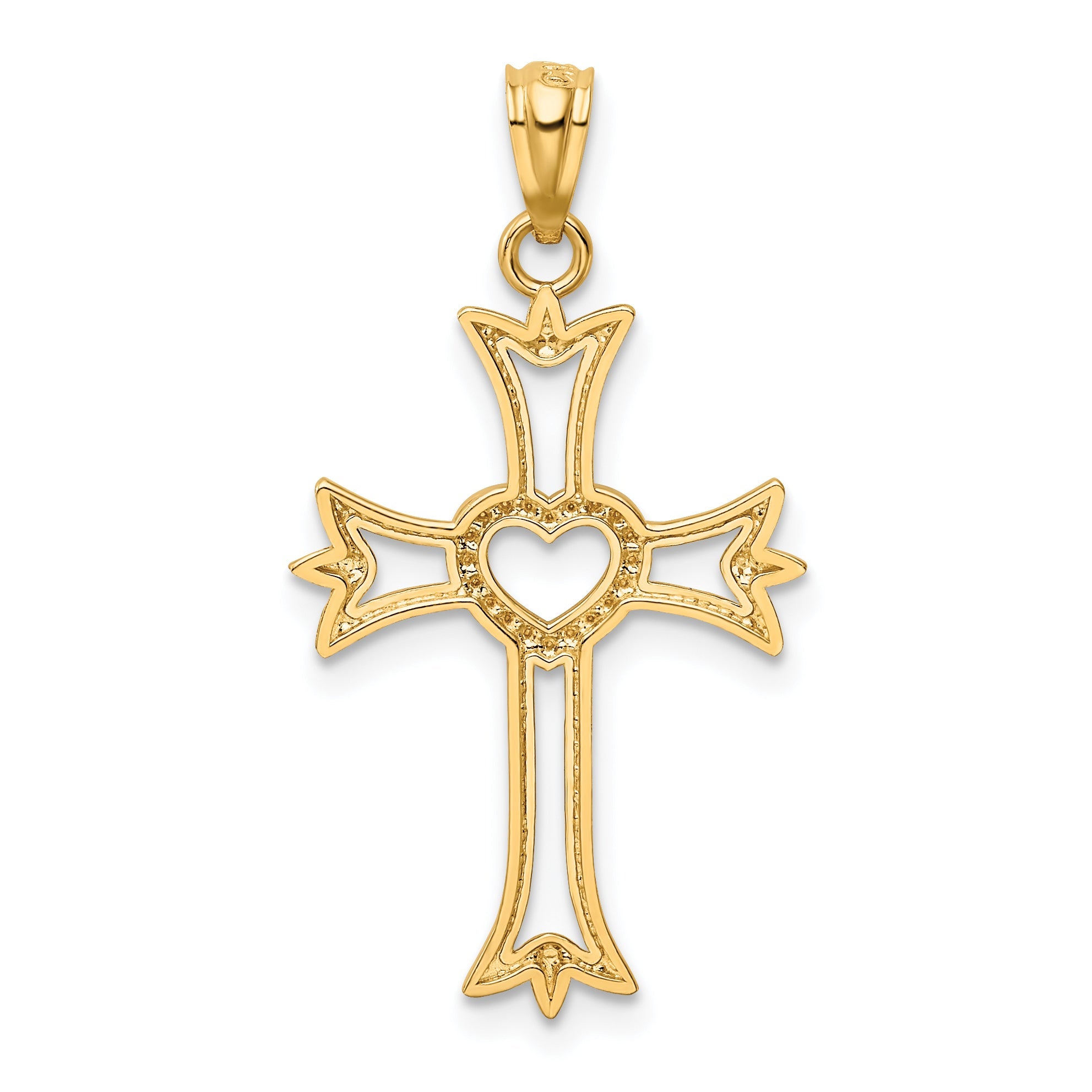 14k Yellow & Rhodium 14K w/Rhodium Diamond Cut Cross With Heart Pendant