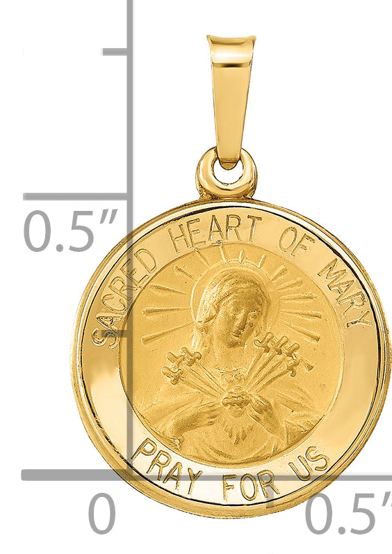 14k Yellow Gold 14k Polished and Satin Sacred Heart of Mary Medal Hollow Pendant