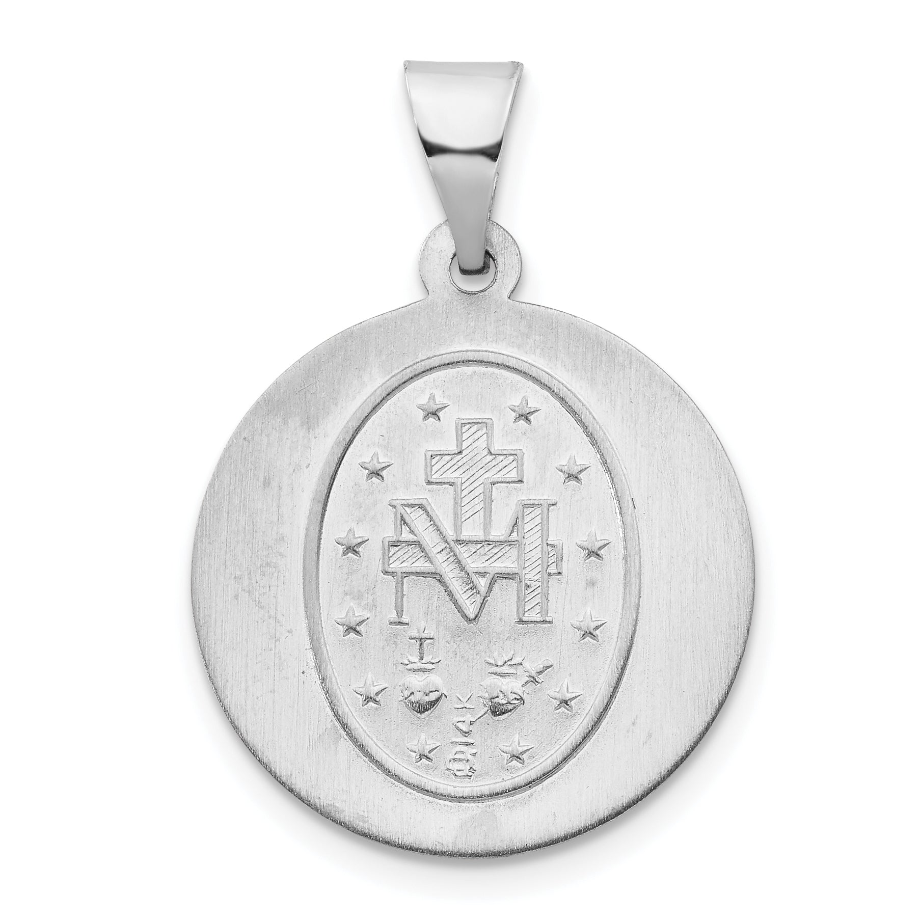 14k White Gold 14k White Gold Polished /Satin Miraculous Medal Hollow Pendant