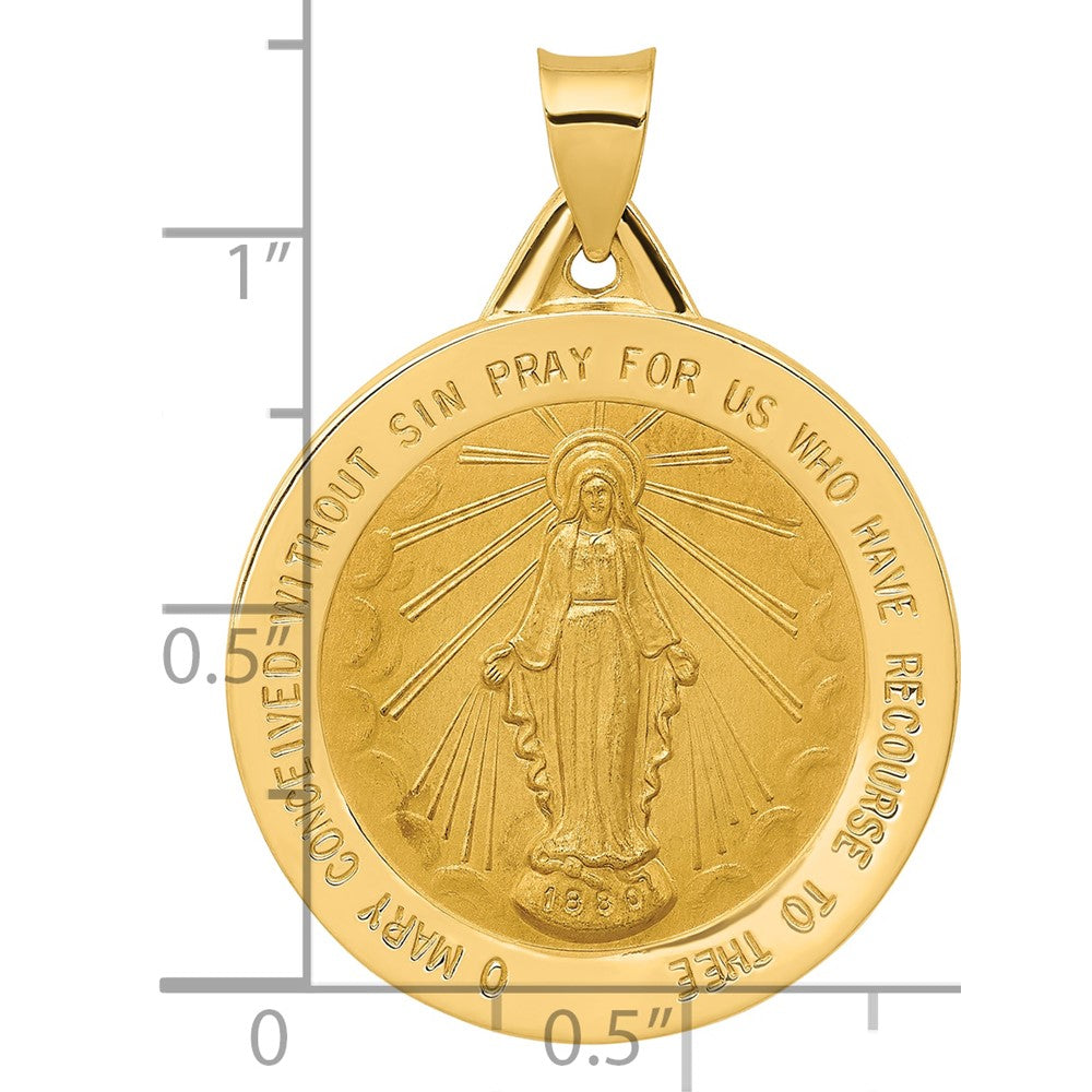 14k Yellow Gold 14k Polished and Satin Miraculous Medal Hollow Pendant