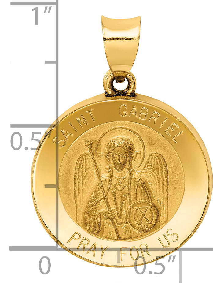 14k Yellow Gold 14k Polished and Satin St Gabriel Medal Hollow Pendant