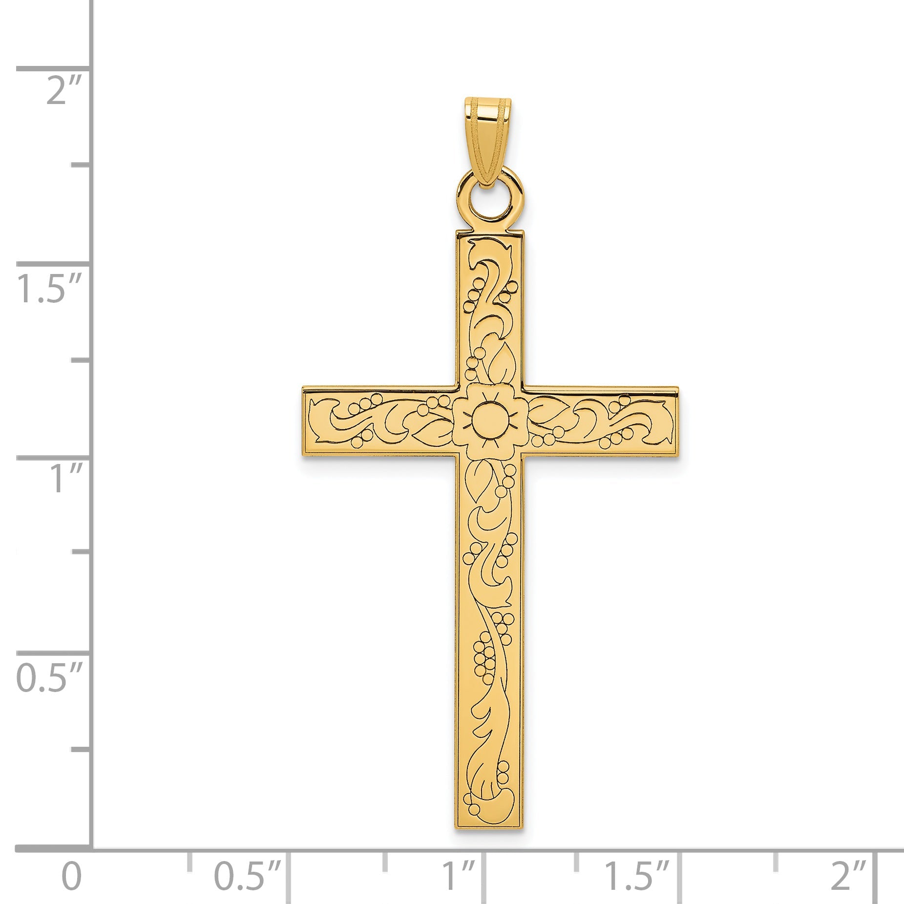 14k Yellow Gold 14k Etched Floral Design Cross Pendant