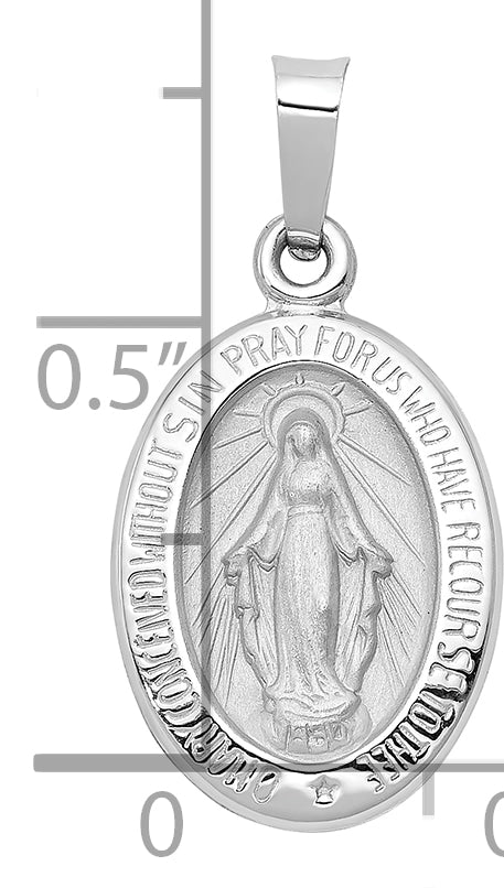 14k White Gold 14k White Gold Polished/Satin Miraculous Medal Hollow Pendant
