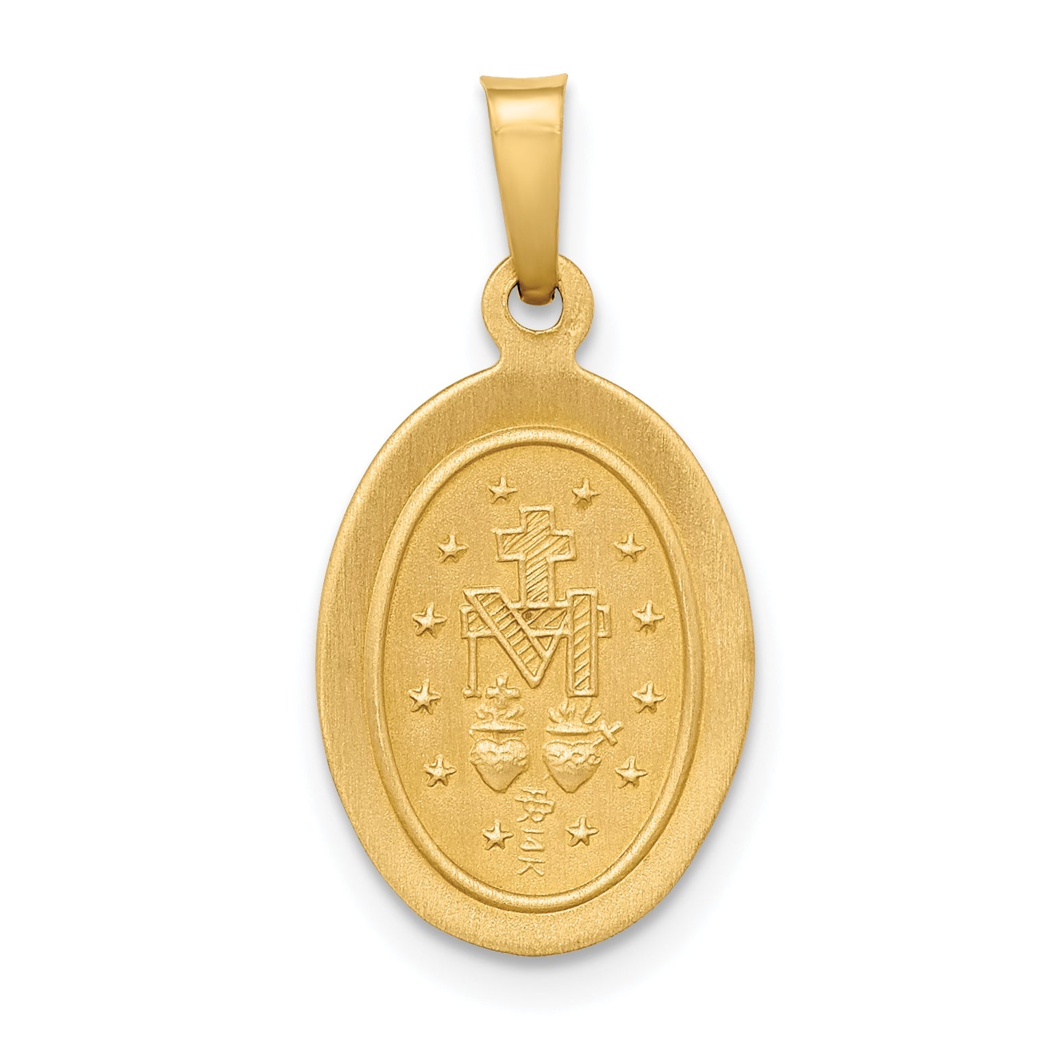 14k Yellow Gold 14k Polished and Satin Miraculous Medal Hollow Pendant
