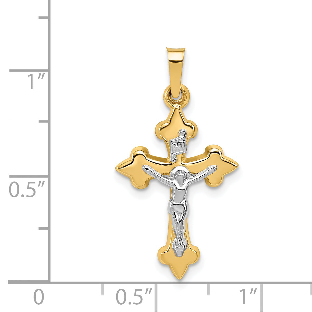 14k Two-tone 14k Two-tone Polished Fleur de Lis INRI Crucifix Pendant