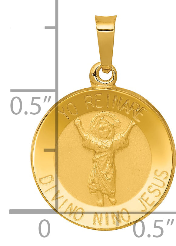 14k Yellow Gold 14K Polished Satin Hollow Divino Nino Round Medal Pendant